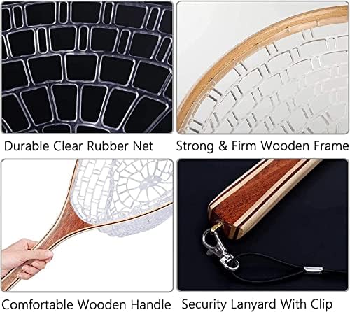 Fly Fishing Landing Net Trout Fishing Net, Soft Rubber Catch and Release Fish Net with Wooden Handle Frame, Gifts for Him - Image 5