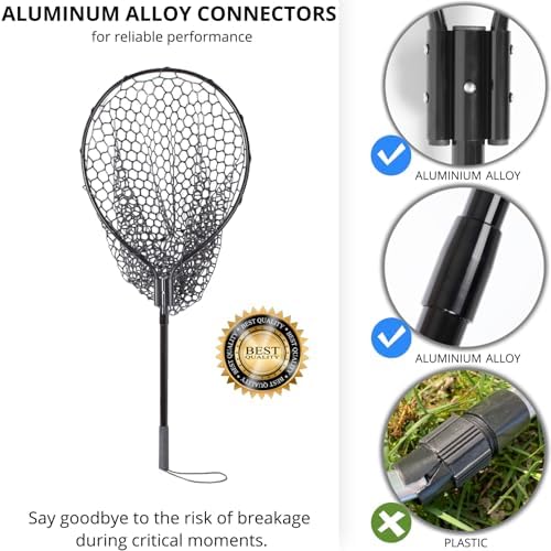 High Strength Large Landing Net - Fishing Net with Telescoping Handle and Soft Rubber Netting, Kayak/Fly Fishing Net - Length: 60″, Depth: 19.5″, Hoop: 23″ x 18″, Suitable for 1 & 2 Handed Use - Image 2