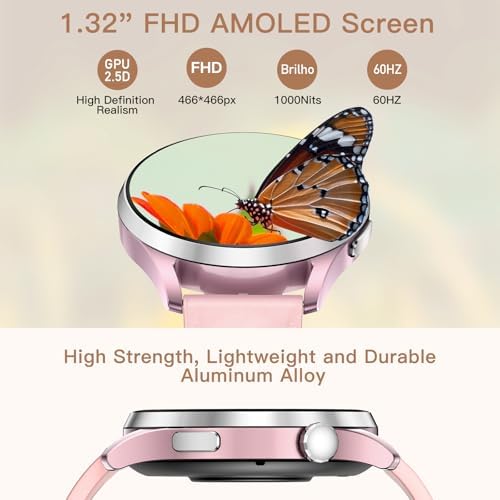 Smart Watch for Women, 1.32" AMOLED Display, Pink Fitness Tracker with Call Function, 170+ Sports Modes, Heart Rate Monitor, 5ATM Waterproof - Image 3