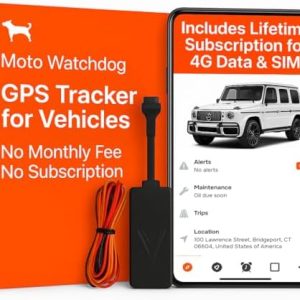 Wired GPS Tracker for Vehicles, No Monthly Fee, No Subscription, 4G SIM and Data Included, Mileage Tracking, Business Fleets, Quick Install, Speeding Alerts, Trip History, USA Developed, Moto Watchdog